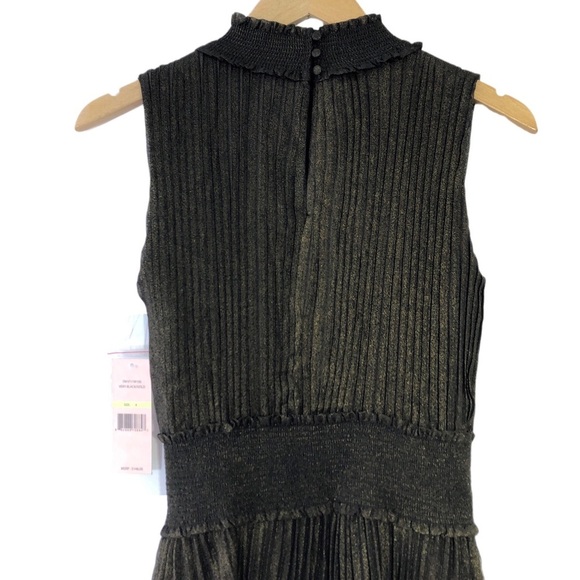Nanette Lepore Black Gold Pleated Accordion Ruched Sleevelees Mock Neck Dress 4 - Picture 5 of 9
